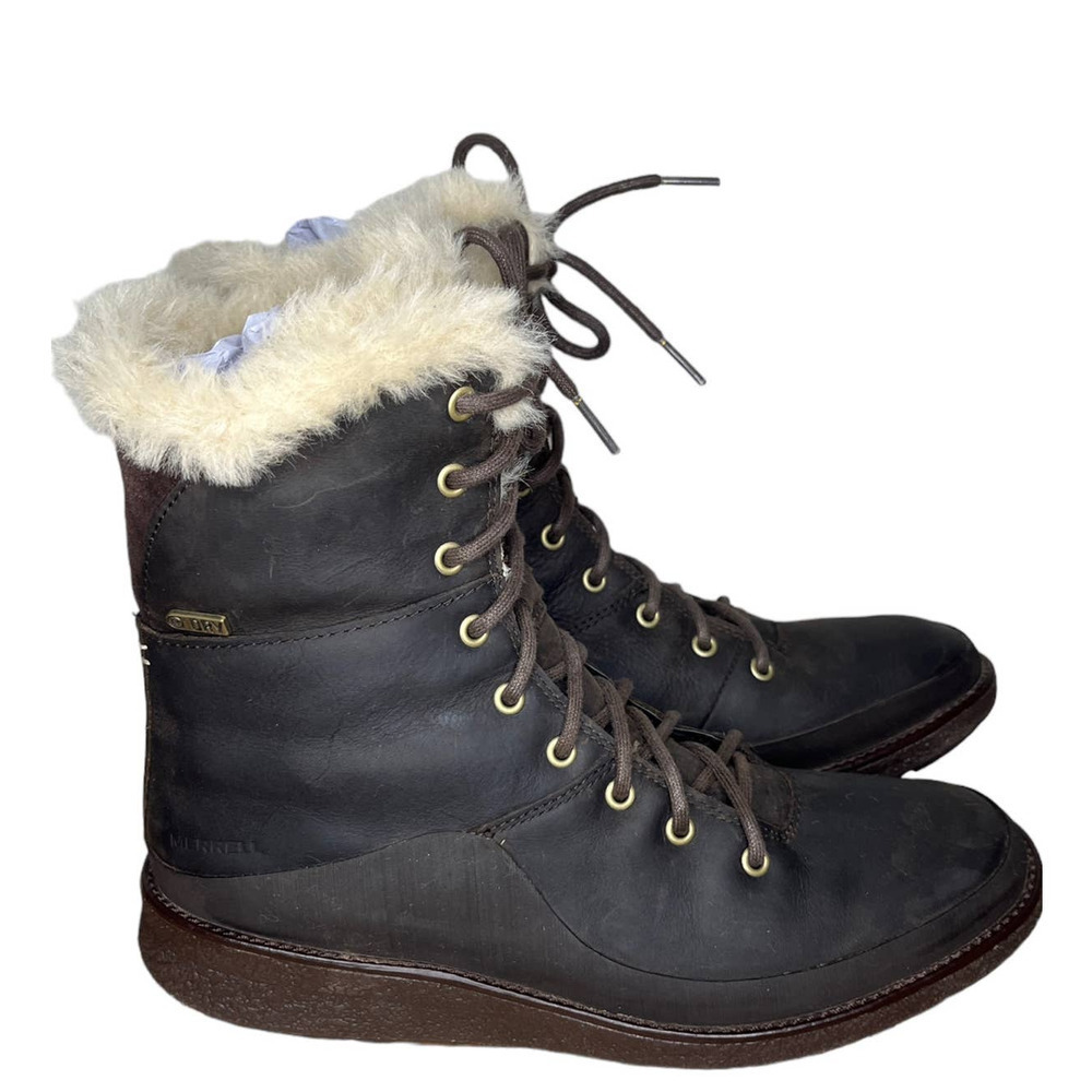 Women’s Merrell Brown Tremblant Ezra Lace Polar Leather Snow Boots / J99074